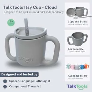 TalkTools ITSY Silicone Training Cup – Mini Straw Cup for Baby - Anti Leak, Spill Proof and BPA Free Cup with Straw Insertion for Kids (Cloud)