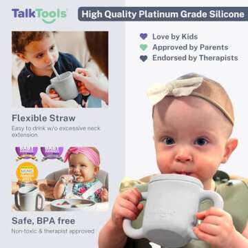 TalkTools ITSY Silicone Training Cup – Mini Straw Cup for Baby - Anti Leak, Spill Proof and BPA Free Cup with Straw Insertion for Kids (Cloud)
