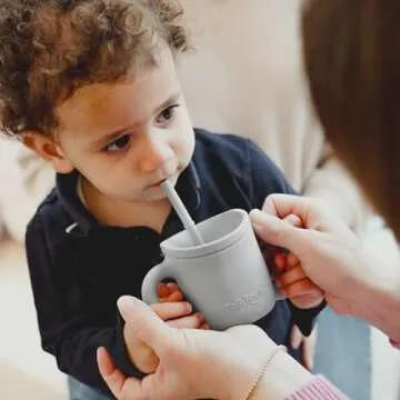 TalkTools ITSY Silicone Training Cup – Mini Straw Cup for Baby - Anti Leak, Spill Proof and BPA Free Cup with Straw Insertion for Kids (Cloud)