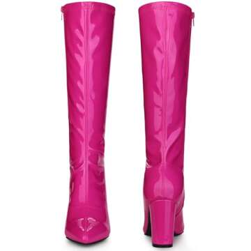 Perphy GoGo Boot Patent Leather Chunky Heels in Fuchsia - Stylish Knee-High Boots