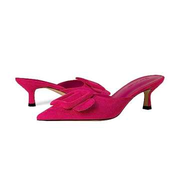 Fericzot Mule Slippers for Women,Slingback Buckle Pumps Pointed Toe Kitten Heels Shoes Slides Backless Dress Sandals Hot Pink 7