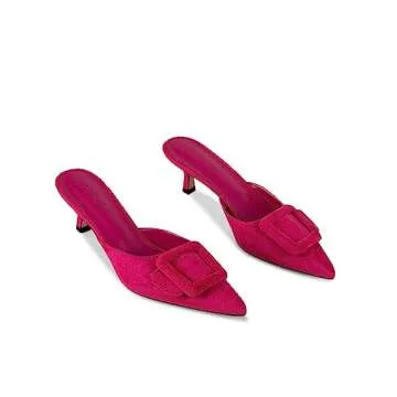 Fericzot Mule Slippers for Women,Slingback Buckle Pumps Pointed Toe Kitten Heels Shoes Slides Backless Dress Sandals Hot Pink 7