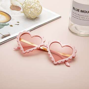 COASION Kids Heart Girls Sunglasses UV 400 Protection for Toddler Party Beach Shades Age 3-10 (Pink + Light Blue)