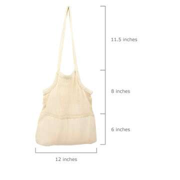 Reusable Mesh Grocery Shopping Bags - Organic Cotton Mesh Tote Bags - Net Farmers Market Bags with R...