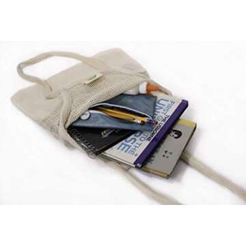 Reusable Mesh Grocery Shopping Bags - Organic Cotton Mesh Tote Bags - Net Farmers Market Bags with Reinforced Bottom - Mesh Mushroom Foraging Tote Bags - Portable Cotton French Market Tote (3 Bags)