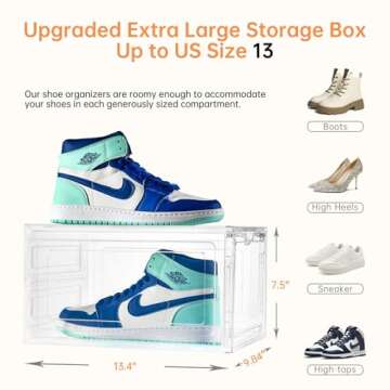 Clemate X-Large Shoe Storage Box - Stackable, Clear, Durable Organizer