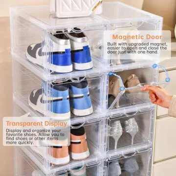 Clemate X-Large Shoe Storage Box - Stackable, Clear, Durable Organizer