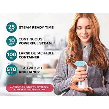 Steamer for Clothes Travel and Home - Portable, Handheld Steamer for Garment and Fabric - No Spitting, Safe and Little Handy - Compact Mini Steamer for Clothing and Curtain with Accessories (White)