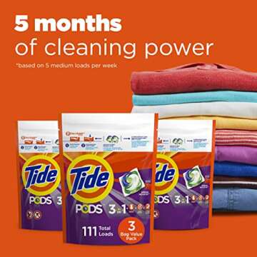 Tide PODS Laundry Detergent Soap Pods, Spring Meadow, 37 Count (Pack of 3 Bag Value Pack), Total 111 Count, HE Compatible