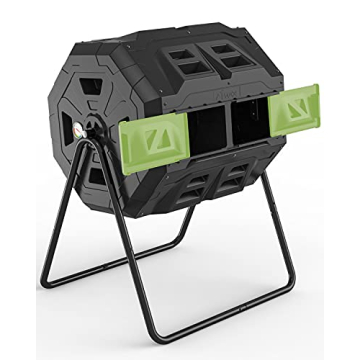 2021 Upgraded Tumbling Composter with Compost Thermometer - Dual Chamber Garden Compost Bin(43 Gal, ...
