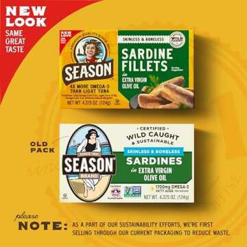 Season Sardines in Extra Virgin Olive Oil - Wild Caught & Rich in Omega-3s, 22g Protein, 12-Pack