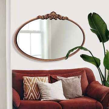 WAMIRRO Oval Mirror,Gold Traditional Vintage Ornate Baroque Mirror,Antique Brass Mirror for Entryway...