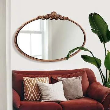 WAMIRRO Oval Mirror,Gold Traditional Vintage Ornate Baroque Mirror,Antique Brass Mirror for Entryway...