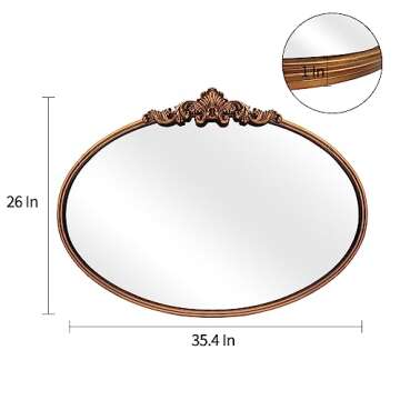 WAMIRRO Oval Mirror,Gold Traditional Vintage Ornate Baroque Mirror,Antique Brass Mirror for Entryway/Fireplace/Living Room/Hallway/Bathroom.36“X24“Gold