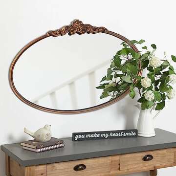 WAMIRRO Oval Mirror,Gold Traditional Vintage Ornate Baroque Mirror,Antique Brass Mirror for Entryway/Fireplace/Living Room/Hallway/Bathroom.36“X24“Gold