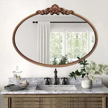WAMIRRO Oval Mirror,Gold Traditional Vintage Ornate Baroque Mirror,Antique Brass Mirror for Entryway/Fireplace/Living Room/Hallway/Bathroom.36“X24“Gold