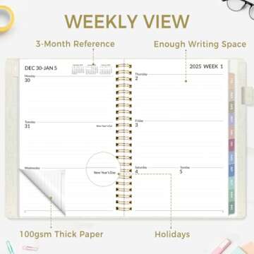 SUNEE 2025 Weekly & Monthly Planner 6.4"x8.5"- 12 Month (January 2025 - December 2025), Linen Cover, Pocket, Bookmark, Notes, Monthly Tab, Beige