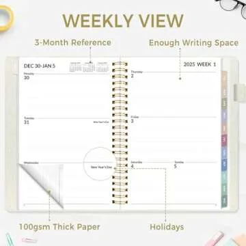 SUNEE 2025 Weekly & Monthly Planner 6.4"x8.5"- 12 Month (January 2025 - December 2025), Linen Cover, Pocket, Bookmark, Notes, Monthly Tab, Beige