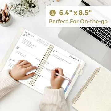 SUNEE 2025 Weekly & Monthly Planner 6.4"x8.5"- 12 Month (January 2025 - December 2025), Linen Cover, Pocket, Bookmark, Notes, Monthly Tab, Beige