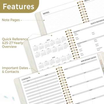 SUNEE 2025 Weekly & Monthly Planner 6.4"x8.5"- 12 Month (January 2025 - December 2025), Linen Cover, Pocket, Bookmark, Notes, Monthly Tab, Beige