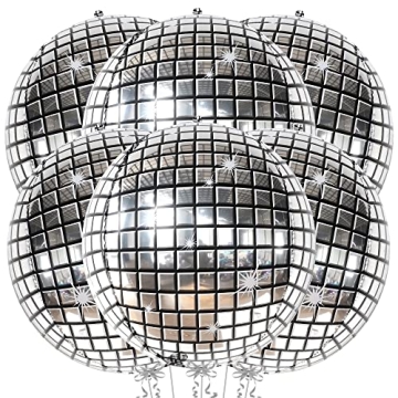 KatchOn Big Silver Disco Ball Balloons - 22 Inch, Pack of 6 Disco Party Decorations | 4D Sphere Disc...