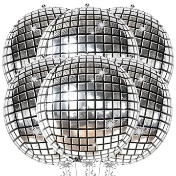 KatchOn Big Silver Disco Ball Balloons - 22 Inch, Pack of 6 Disco Party Decorations | 4D Sphere Disc...