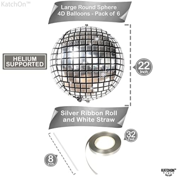 KatchOn Disco Ball Balloons - 22 Inch Silver Party Decor