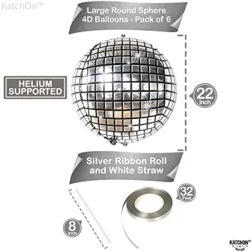 KatchOn Disco Ball Balloons - 22 Inch Silver Party Decor