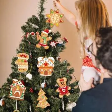 GuassLee Christmas Ornaments Art and Crafts for Kids - 28pcs DIY Christmas Cutouts with Gingerbread Cookies Man House Christmas Stickers for Tree Home Christmas Party Favors Decorations