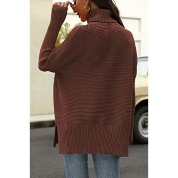 EFAN Women's Turtleneck Oversized Sweaters Fall Outfits Clothes Trendy Long Pullover Knit Winter Tunic 2025 Brickred S