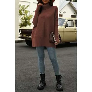 EFAN Women's Turtleneck Oversized Sweaters Fall Outfits Clothes Trendy Long Pullover Knit Winter Tunic 2025 Brickred S