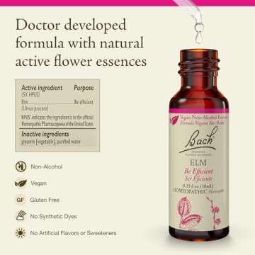 Bach Original Flower Remedies, Elm for Efficiency & Self-Assurance (Non-Alcohol Formula), Natural Ho...