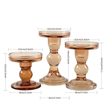 GMWD 3 Pcs Glass Candle Holder Set for Elegant Decor