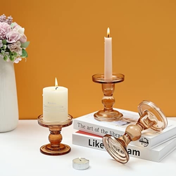 GMWD 3 Pcs Glass Candle Holder Set for Elegant Decor