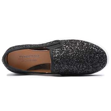 FEVERSOLE Women's Fashion Slip On Sneaker Casual Platform Loafers Glitter Black Size 7.5 M US