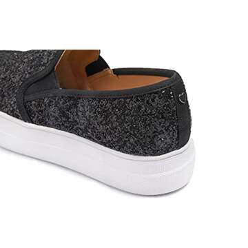FEVERSOLE Women's Fashion Slip On Sneaker Casual Platform Loafers Glitter Black Size 7.5 M US