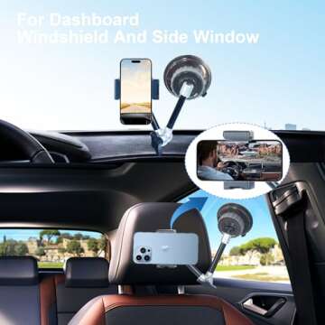 leepiya Car Phone Holder for Video Recording Universal Ball Head Arm for Phone Car Glass Windshield Headrest Rod Dashboard Vlog Record Phone Mount for All Smartphones & Cars