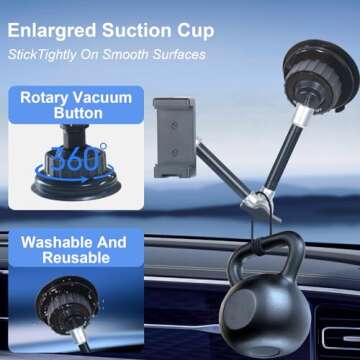 leepiya Car Phone Holder for Video Recording Universal Ball Head Arm for Phone Car Glass Windshield Headrest Rod Dashboard Vlog Record Phone Mount for All Smartphones & Cars