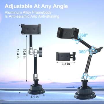 leepiya Car Phone Holder for Video Recording Universal Ball Head Arm for Phone Car Glass Windshield Headrest Rod Dashboard Vlog Record Phone Mount for All Smartphones & Cars