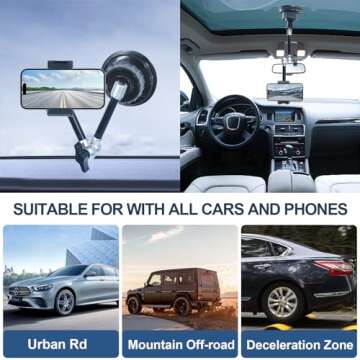 leepiya Car Phone Holder for Video Recording Universal Ball Head Arm for Phone Car Glass Windshield Headrest Rod Dashboard Vlog Record Phone Mount for All Smartphones & Cars