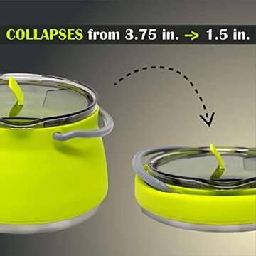 Collapsible Camping Kettle for Hiking, Backpacking & Outdoors 1 Liter Capacity with Silicone Trivet Included