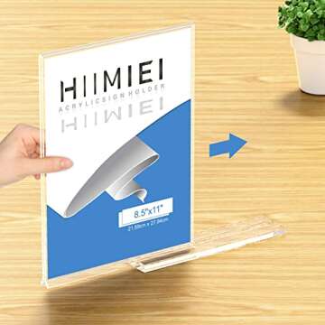 HIIMIEI 8.5 x 11 Acrylic Sign Holder, Table Top Clear Plastic Sign Holder with Double Sided T Shape ...