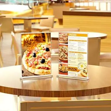 HIIMIEI 8.5 x 11 Acrylic Sign Holder, Table Top Clear Plastic Sign Holder with Double Sided T Shape Flyer Stands for Display Menu Picture Paper, 6 Pack