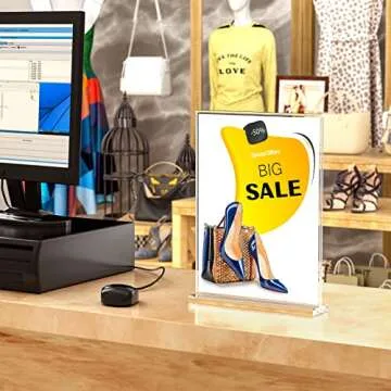 HIIMIEI 8.5 x 11 Acrylic Sign Holder, Table Top Clear Plastic Sign Holder with Double Sided T Shape Flyer Stands for Display Menu Picture Paper, 6 Pack