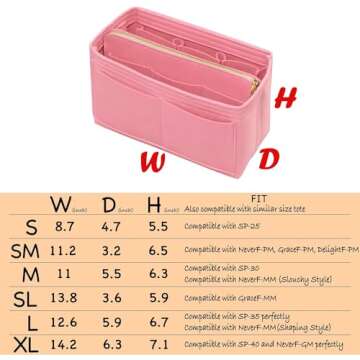 DailyPlus Purse Organizer Insert with Zipper Felt Bag Organizer Handbag Organizer Insert Bag in Bag ...