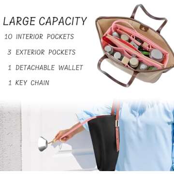 DailyPlus Purse Organizer Insert with Zipper Felt Bag Organizer Handbag Organizer Insert Bag in Bag Organizer with Key Chain for Tote Purse Bag Pink Large