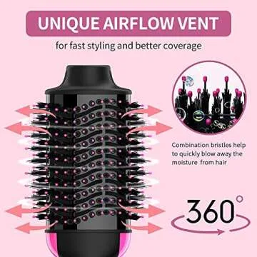 Dimecano Hair Dryer Brush, 4 in 1 One Step Hair Dryer and Styler Volumizer, Professional Hot Air Brush with Negative Ion Anti-frizz Blowout for Drying, Straightening, Salon, Black Pink