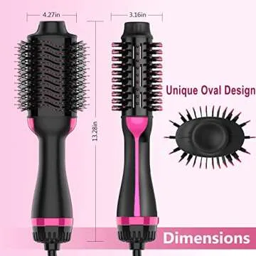 Dimecano Hair Dryer Brush, 4 in 1 One Step Hair Dryer and Styler Volumizer, Professional Hot Air Brush with Negative Ion Anti-frizz Blowout for Drying, Straightening, Salon, Black Pink