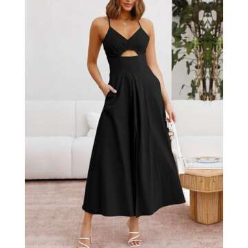 BTFBM Women 2024 Summer Spaghetti Strap Dress Sleeveless V Neck Cutout Slit Casual Beach Party Maxi ...