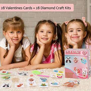 Valentines Day Cards for Kids - 28pcs Diamond Animal Craft Kits Valentines Cards, Kids Valentines Da...